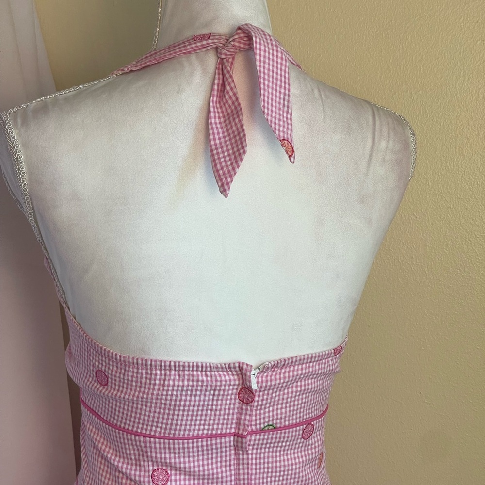 Vintage Lilly Pulitzer Pink Gingham Citrus Halter Dress Sz 0 Fit & Flare Resort - Picture 12 of 14